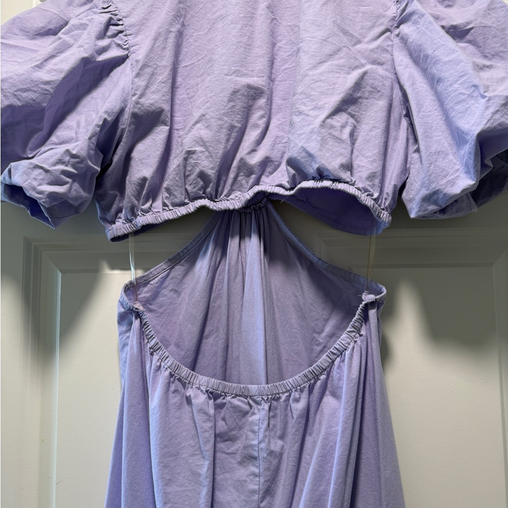 Lavender Tiered Maxi Dress with Front Ring & Puff Sleeve open back 100% cotton - Picture 9 of 13
